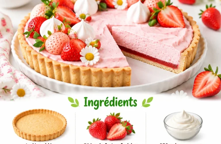 Tarte aux fraises crémeuse avec fraises fraîches et crème fouettée