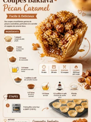 Tasses de baklava au caramel et noix de pécan, un dessert irrésistible.