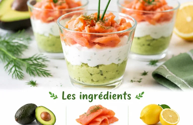 Verrines à l'avocat et au saumon fumé garnies, un apéritif élégant