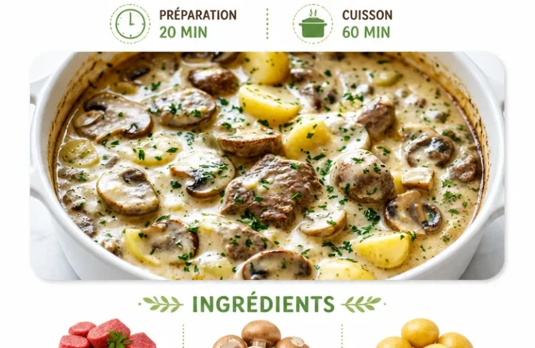 Plat de viande de boeuf aux champignons et à l'ail crémeux