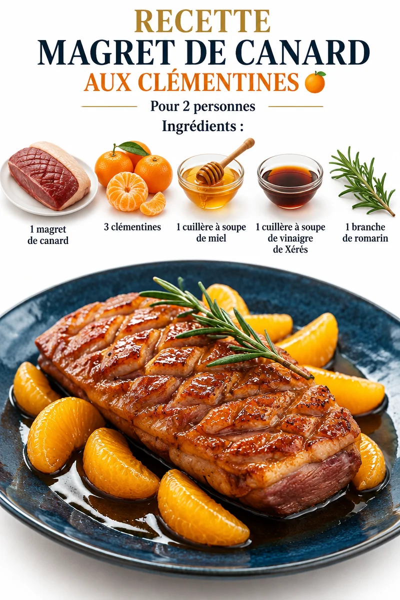 RECETTE MAGRET DE CANARD AUX CLÉMENTINES 🍊 Pour 2 personnes Ingrédients : – 3 clémentines – 1 C A S de miel – 1 C A S d… [Vidéo] | Le foie gras, Canard roti, Recette de plat