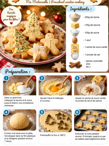 Sablés de Noël décorés pour des activités de cuisine hivernales en maternelle