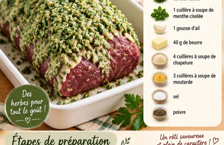 Rôti de bœuf en croûte d'herbes, un plat savoureux et élégant pour les gourmets.