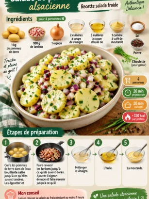 Salade de pommes de terre alsacienne servie dans un plat coloré