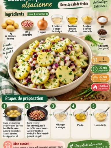 Salade de pommes de terre alsacienne servie dans un plat coloré