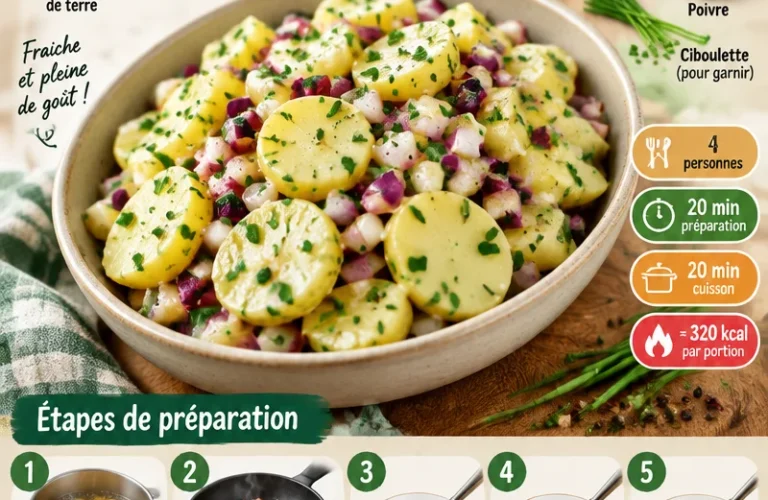 Salade de pommes de terre alsacienne servie dans un plat coloré
