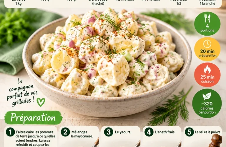 Salade de pommes de terre crémeuse à l'aneth servie dans un bol.