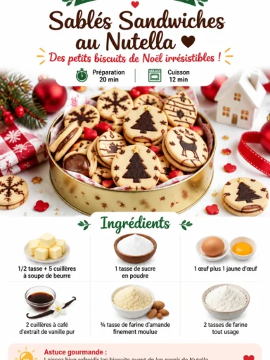 Sandwichs au Nutella avec sablés maison et garnitures délicieuses pour Noël.