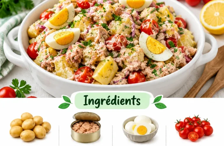 Recette de salade thon avec sauce tomates et pommes, un plat frais et savoureux.