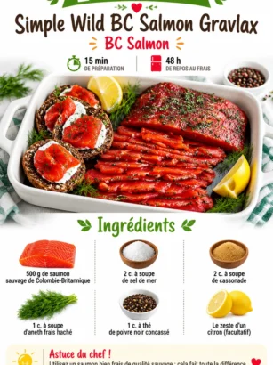 Saumon gravlax sauvage de Colombie-Britannique sur une planche de présentation
