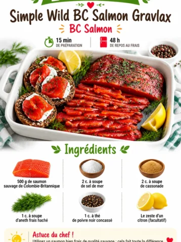 Saumon gravlax sauvage de Colombie-Britannique sur une planche de présentation