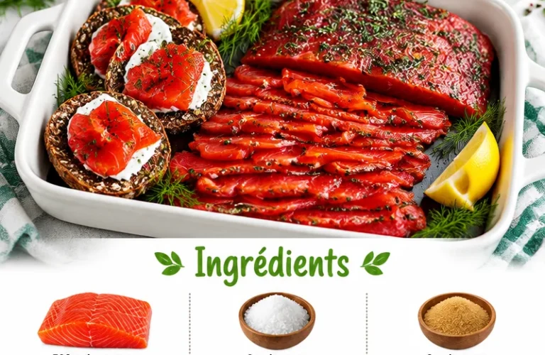 Saumon gravlax sauvage de Colombie-Britannique sur une planche de présentation