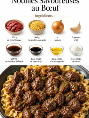 Plat de nouilles avec du boeuf savoureux et des légumes frais