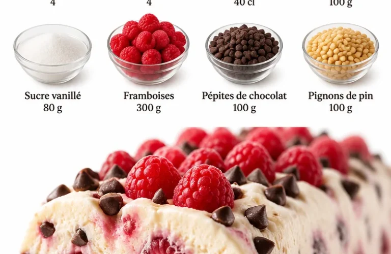 Semifreddo aux framboises et pépites de chocolat, délicieux dessert glacé