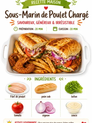 Sous-marin de poulet chargé garni de légumes frais et sauce savoureuse