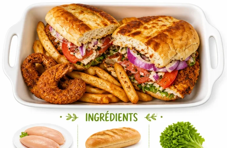 Sous-marin de poulet chargé garni de légumes frais et sauce savoureuse