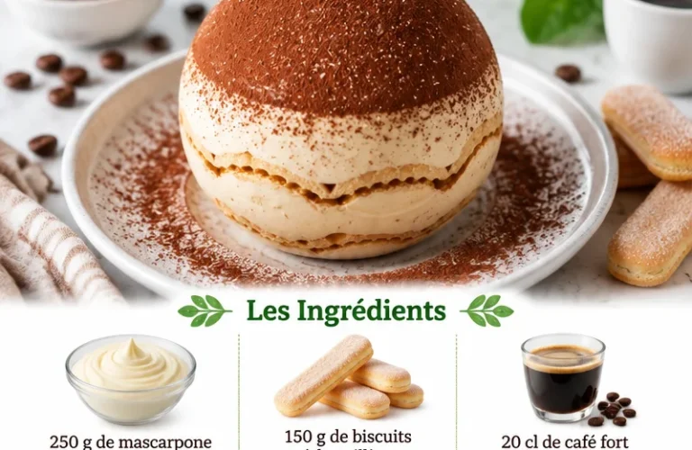 Sphère Tiramisu Glacé, un dessert chic et gourmand, parfait pour vos occasions spéciales.