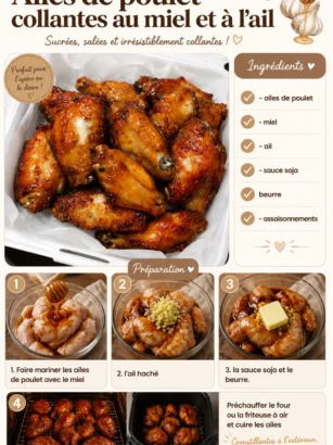 Ailes de poulet collantes au miel et à l'ail servies sur une assiette