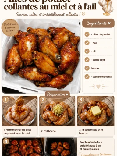Ailes de poulet collantes au miel et à l'ail servies sur une assiette