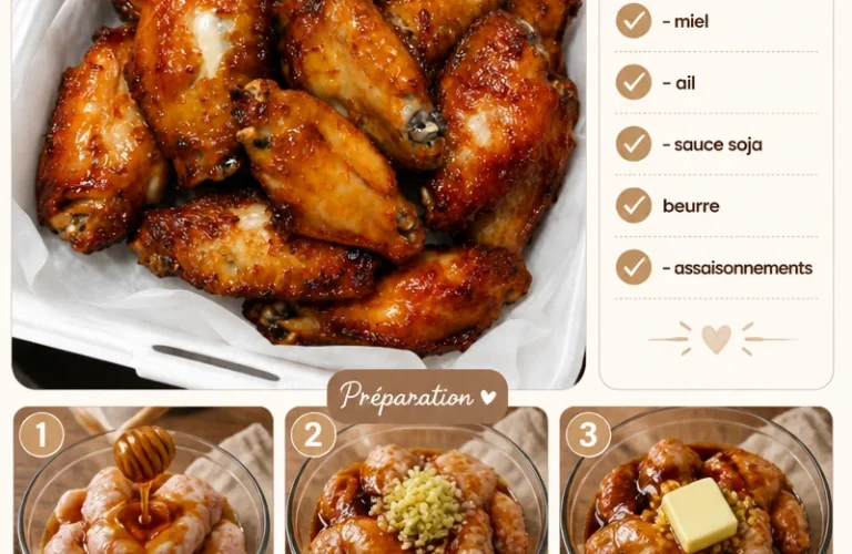 Ailes de poulet collantes au miel et à l'ail servies sur une assiette