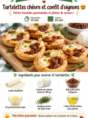 Tartelettes chèvre et confit d'oignons prêtes à être dégustées.