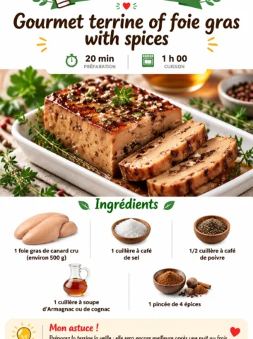 Terrine de foie gras aux épices, plat gourmand et raffiné.
