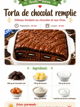 Torte au chocolat farcie garnie de délicieuses couches de chocolat riche.