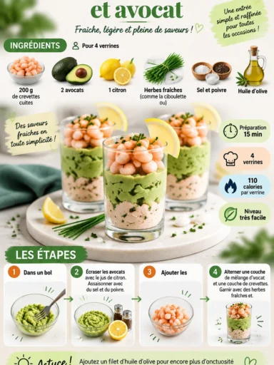 Verrine crevette avocat, apéritif élégant et savoureux