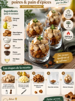 Verrines de foie gras avec poires et pain d'épices pour apéritif de Noël