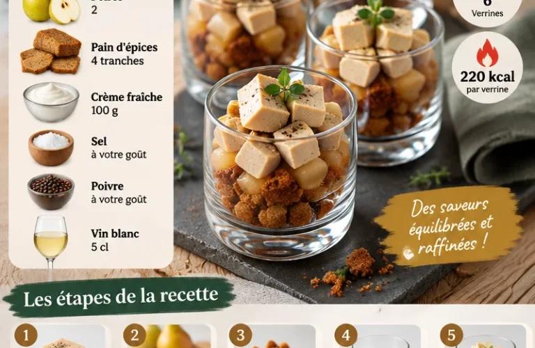 Verrines de foie gras avec poires et pain d'épices pour apéritif de Noël
