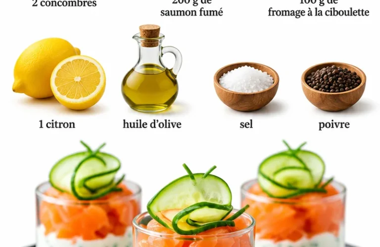 Verrines saumon accompagnées de concombre et fromage à la ciboulette