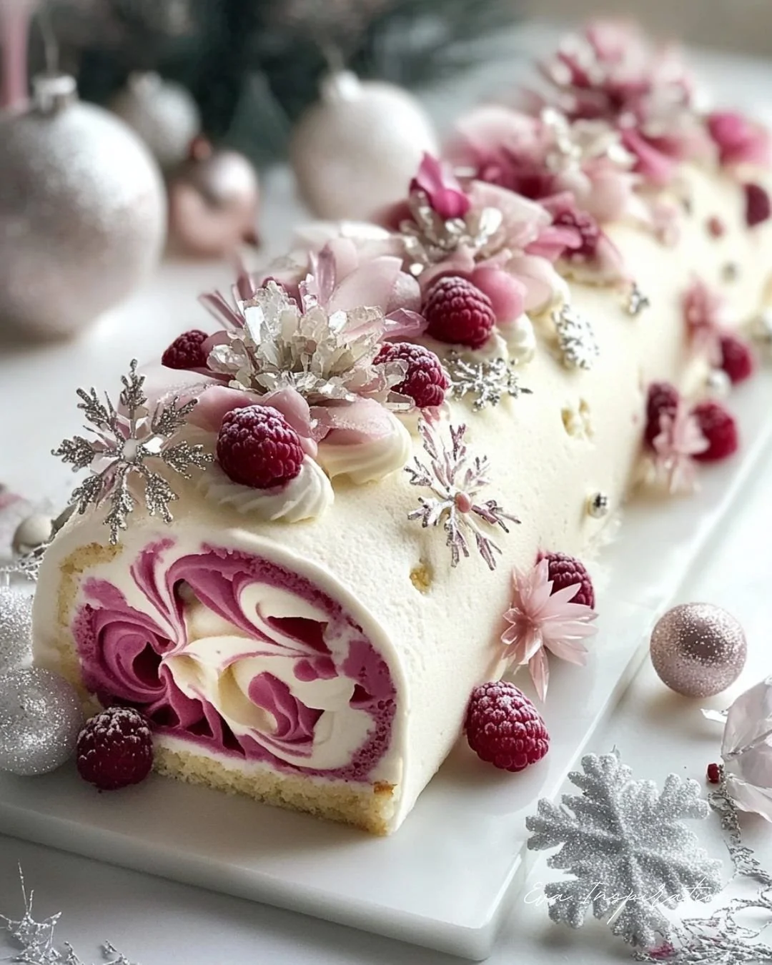 Bûche glacée tourbillon framboise-vanille