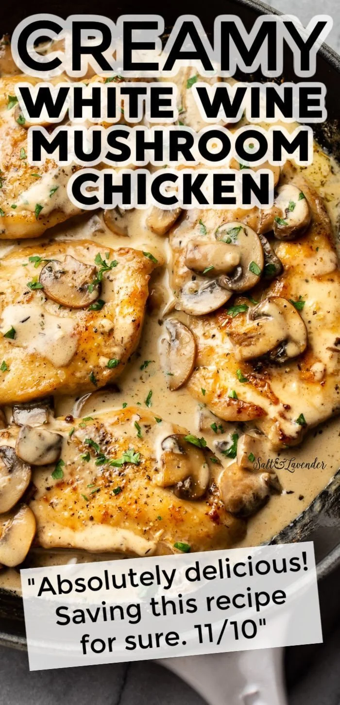 Poulet aux champignons et vin blanc crémeux