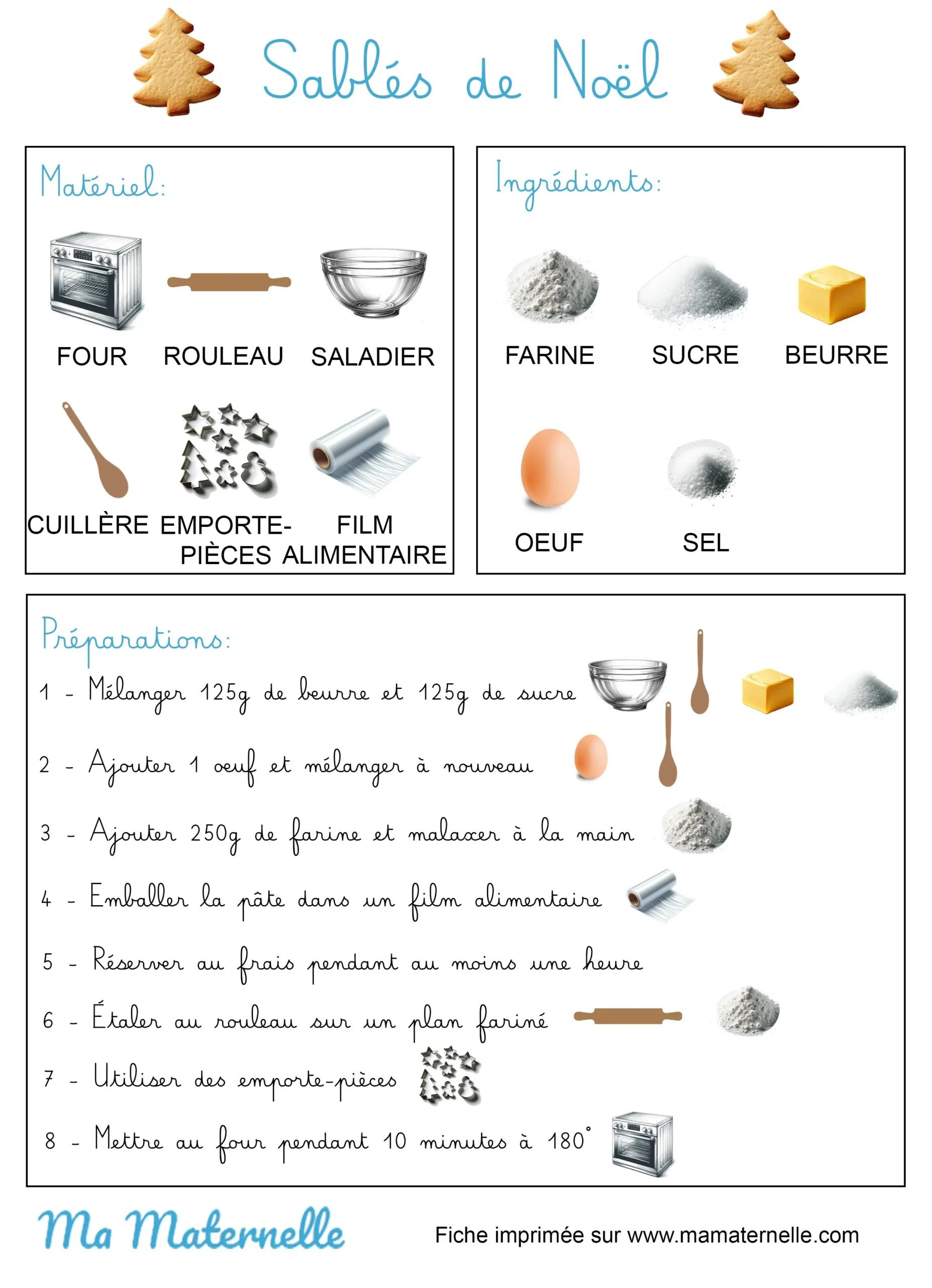 Recette : sabl&eacute;s de No&euml;l - Ma Maternelle | Activit&eacute;s de cuisine hivernales pour les pr&eacute;scolaires, activit&eacute;s de p&acirc;tisserie de No&euml;l, activit&eacute;s de No&euml;l en fran&ccedil;ais